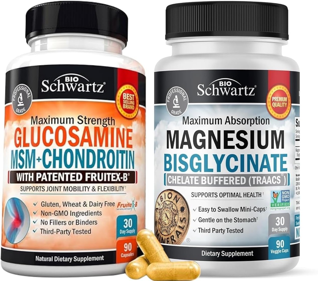 Alta Absorción Magnesium Bisglycinate Capsules (1 Month Supply) Plus Glucosamine Chondroitin MSM Suplemento de apoyo conjunto de larga duración (1 mes de suministro)