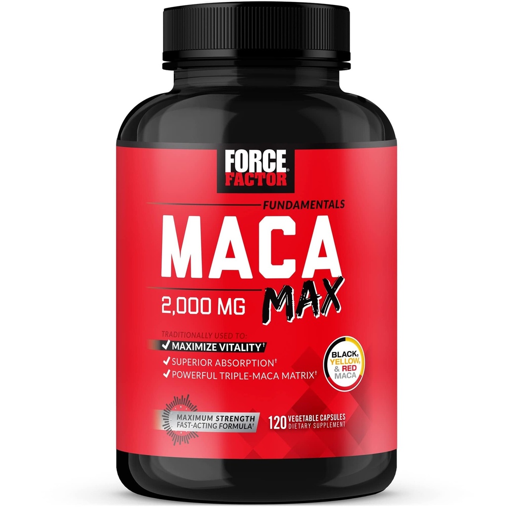 Factor de fuerza Maca Max, Maca Root Capsules to Maximize Vitality & Performance, Made with Black Maca, Red Maca, & Yellow Maca Powder, Maca Root Powder, 2000mg, 120 cápsulas