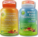 Liposomal Vitamina C 1500mg + Vegan Whole Food Multivitamin Without Iron - Energy & Immune Support Bundle with Organic Acerola Cherry, Camu Camu & Enriched with Whole Foods –Non-GMO, Clean Label