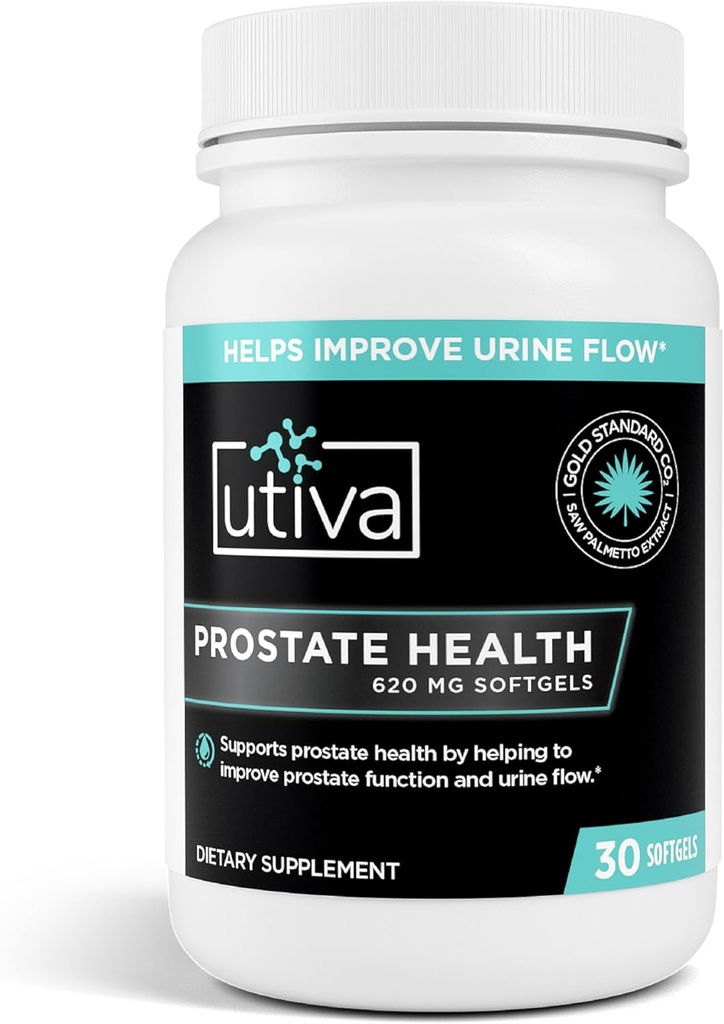 Utiva Prostate Health - Fórmula Natural para la Función Saludable y Urine Flow - Suplemento Prostate para Hombres - Beta-Sitosterol y Saw Palmetto para Hombre - 30 Softgels