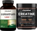 NatureBell Creatine Monohydrate Powder " Colostrum 240 Capsules 1000mg Por Serving Bundle Pack ← Alta Absorción Micronized Creatine ← Primera leche de la madre de Grass Fed Bovine