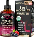 USDA Organic Vitamin B-Complex B5 Pantothenic Acid TEN B12 Methylcobalamin TEN B1 Thiamine TEN B6 Pyridoxine TEN B7 Biotin TEN B9 Folic TEN B3 Niacinamide - B Complex Liquid Drops, Made in USA Supplement, 4fl oz