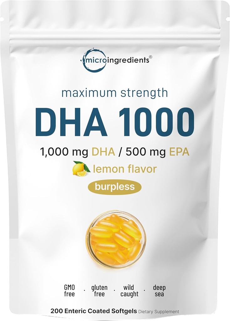 Omega 3 Fish Oil DHA Suplementos 1000mg con EPA 500mg, 200 Softgels – Lemon Flavored, Burpless (Enteric Coated) ANTE Deep Sea Fresh Fish, Wild Caught from Norwegian Waters latitud Mercury Free