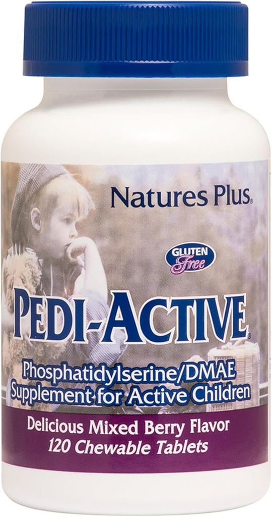 Natures Plus Pedi-Active LECI-PS, DMAE Complex - 120 Chewable Tablets - Mixed Berry Flavor - Childrens Chewable Supplement, Promotes Brain Health, Focus - Vegetarian, Gluten-Free - 60 Servings