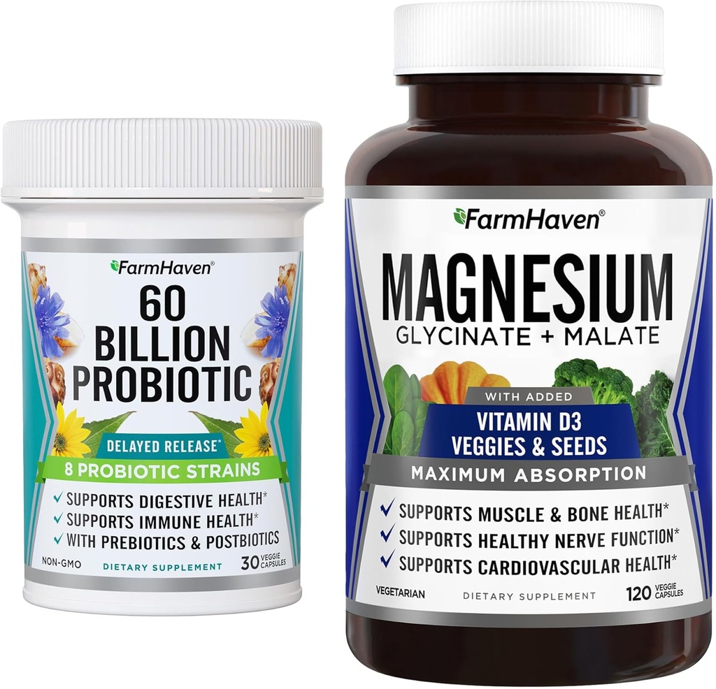 FarmHaven Magnesium Glycinate & Malate Complex y 60 Billion CFU Probiotic