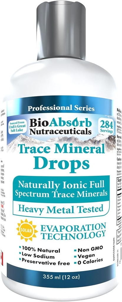 Bio Absorb Trace Mineral Drops. Heavy Metal Tested. 284 Servings of Organic Trace Minerals from Concentrated Utah's GSL Sea Water. 125mg de Ionic Magnesium (12 oz)