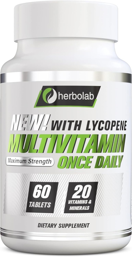 Multivitamina una vez al día, Max Strength Vitaminas A, C, D, E, K, B1, B2, B6, B12, Niacin, Calcio, Magnesio, Zinc, Selenium, Copper, Manganese, Cromo con Lycopene, 60 Conde 2 Mo Supply