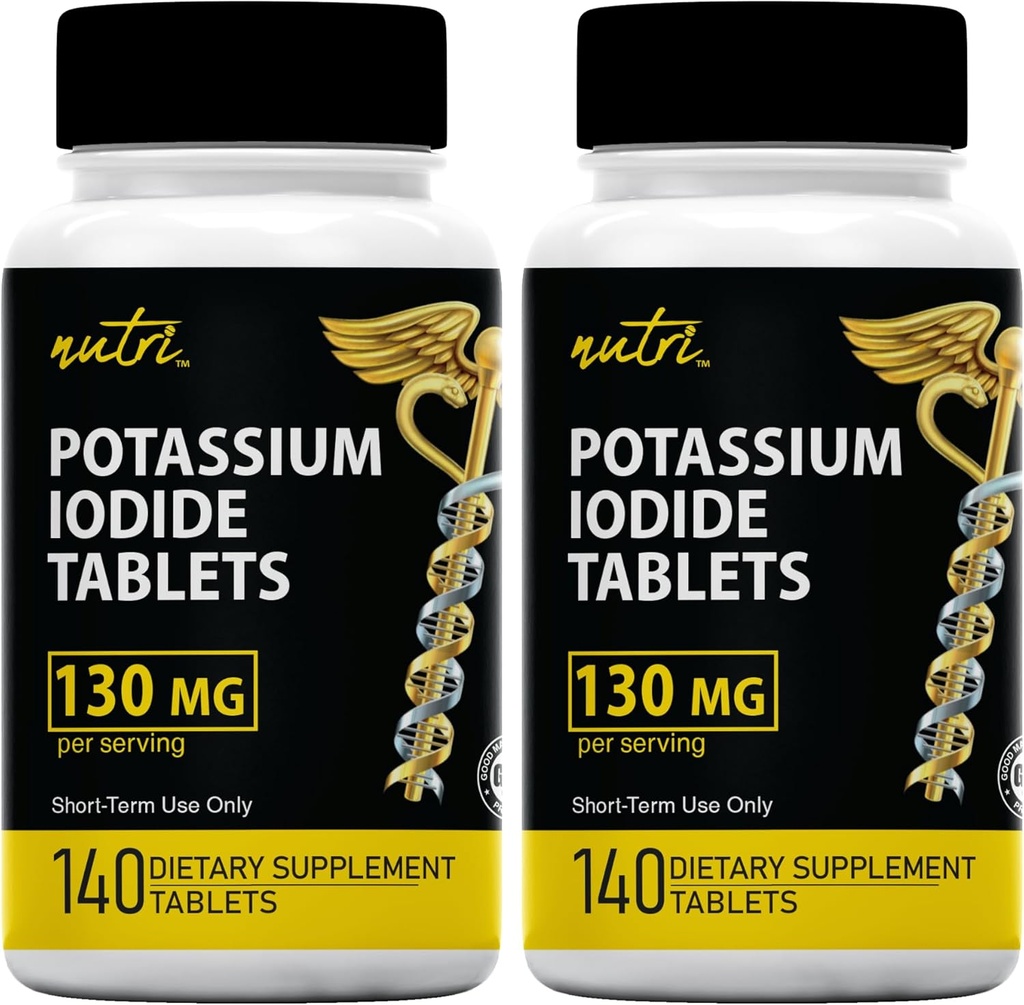 Potasio Iodide Tablets (Pack of 2) 130mg - 280 Tablets EXP 10/2032 - YODO Naciente - KI Pills - Yoduro de Potasio - Suplementos Nutri