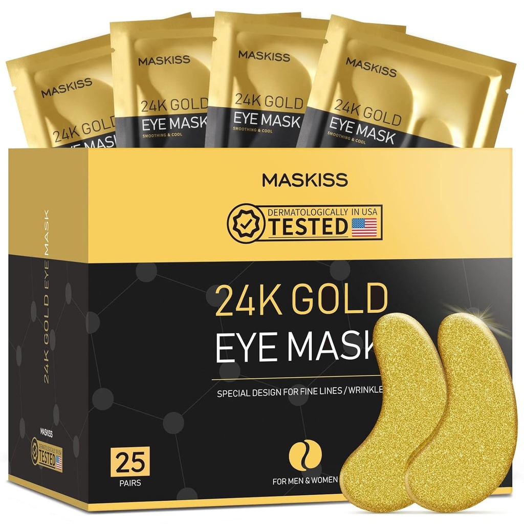 [BRSRMFQNOQGWO3LA] 24k Gold Under Eye Patches (25 Parejas), máscara de ojos, productos de cuidado de piel de colágeno, parches para ojos hinchados, máscaras de ojos para círculos oscuros y dificultad