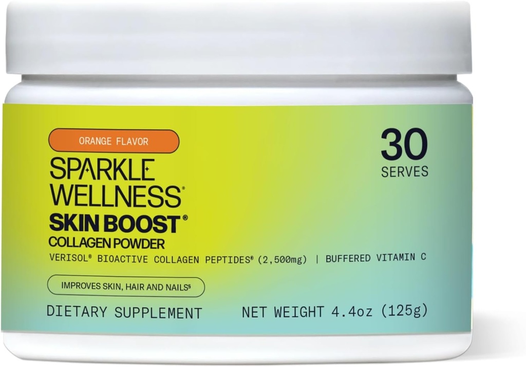 Sparkle Skin Boost Orange Verisol Collagen Peptides Protein Powder Vitamina C Suplemento Bebida, 5.3oz