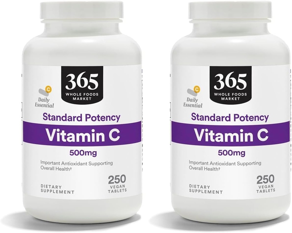 365 por Mercado Integral de Alimentos, Vitamina C 500Mg, 250 Tabletas (Pack de 2)