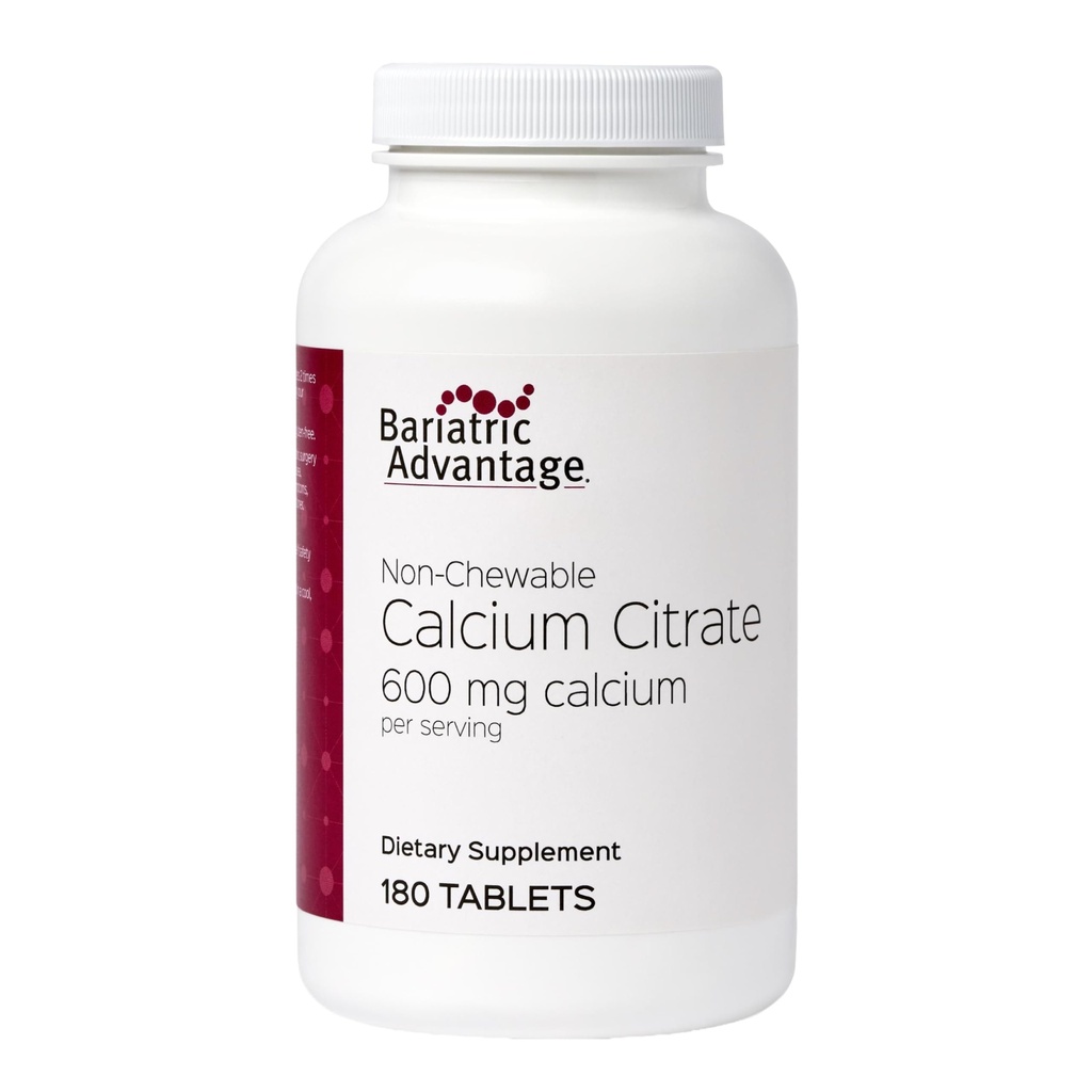Bariatric Advantage Non Chewable Calcium Citrate 600 mg Calcium - for Bariatric Surgery Patients - Vitamin D3 - Mineral Supplements - 180 Tablets