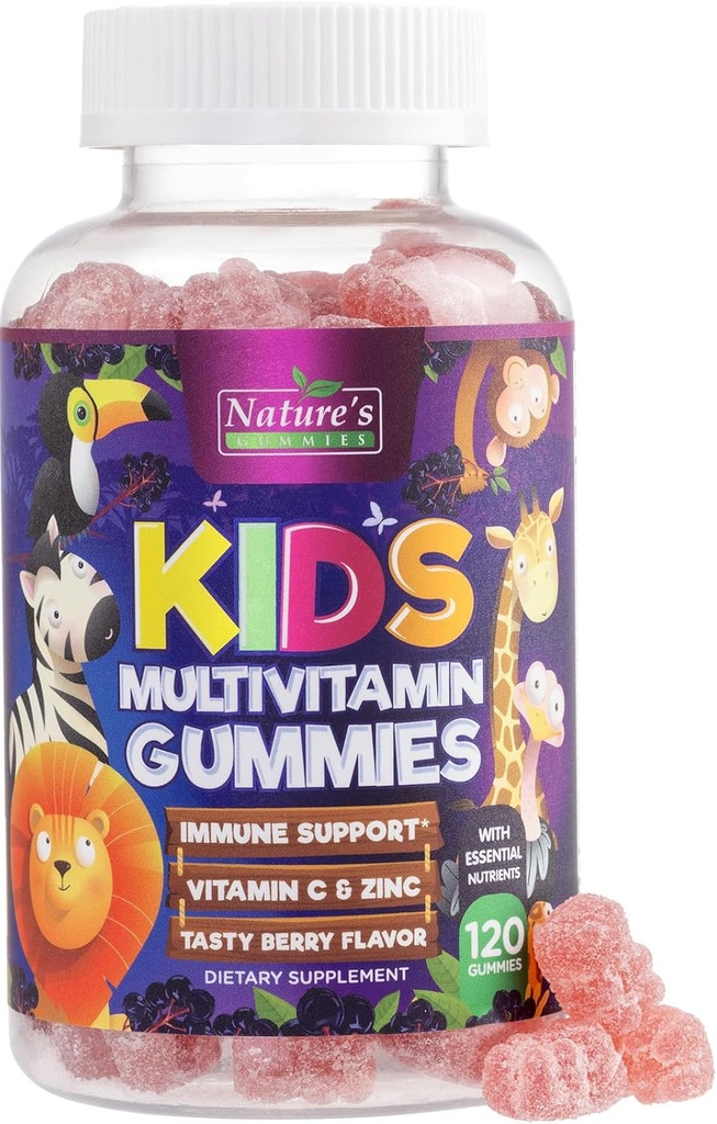 Multivitamínico para niños Gummies con vitamina C, D3 & Zinc para niños Apoyo inmunológico - Chewable, Daily Kids Multi Vitamin Gummy, Non-GMO, Gluten Free, Natural Strawberry Flavor - 120 Gummies