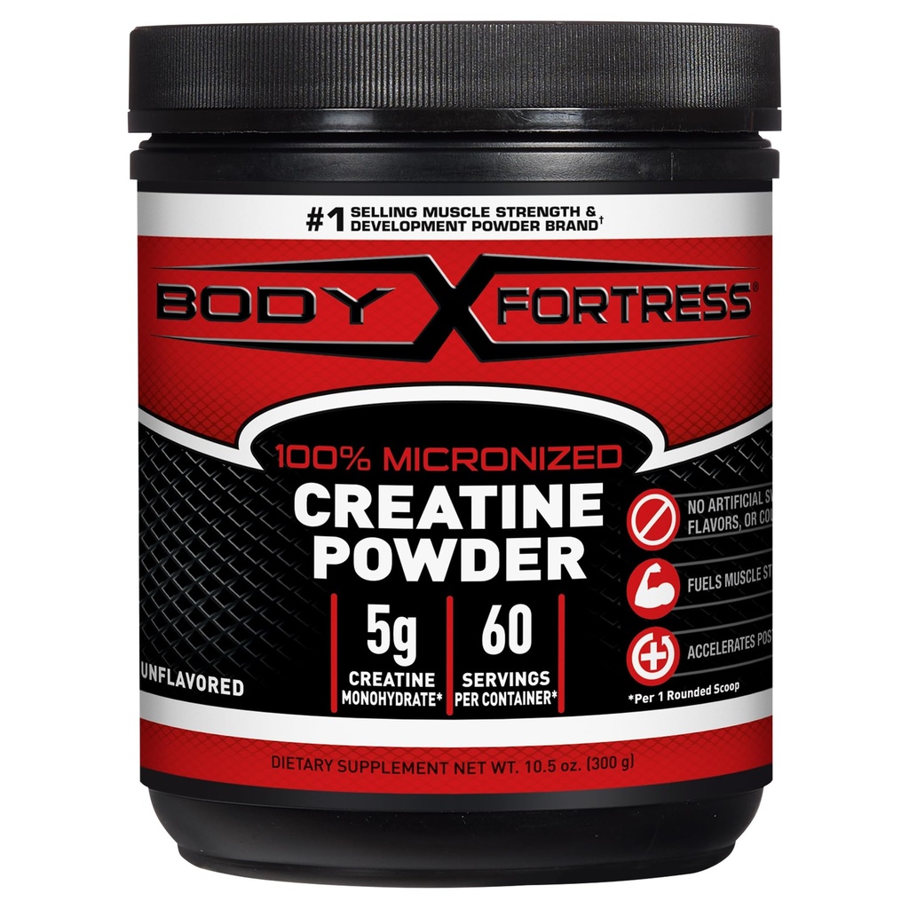 Fortaleza del cuerpo 100% Cretina Monohydrate Powder - Unflavored Micronized Creatine Suplemento para el Crecimiento del Musculo, Fuerza &amp; Recuperación, Pre Workout & Post Workout para Mujeres y Hombres - 5g Por Scoop