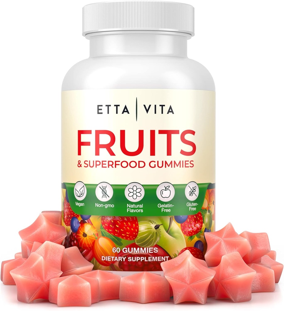 Superfruits Gummies Suplemento para Bloating & Gut Health, 9 Superfruits Suplemento para Adultos & Niños, Collagen Booster - Immunity & Antioxidant Support, Non-GMO, Pectin-Based, Gluten-Free, No Capsules