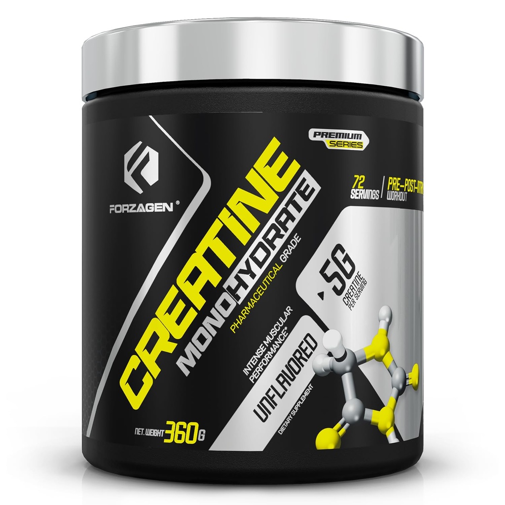 Forzagen Creatine Monohydrate Powder Unflavored, Micronized Creatine Powder para la ganancia muscular para hombres &amp; mujeres, Creatina Monohidratada en Polvo, Creatina para Aumentar la Masa Muscular - 72 Servings