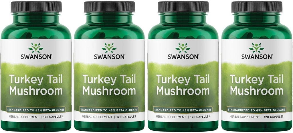 Swanson Turkey Tail Mushroom - Suplemento Herbal Promoción del Sistema Inmunitario " Salud Celular - Fórmula Natural Promoción de la Función del Hígado " Defensa - (120 cápsulas, 500 mg) 4 Pack
