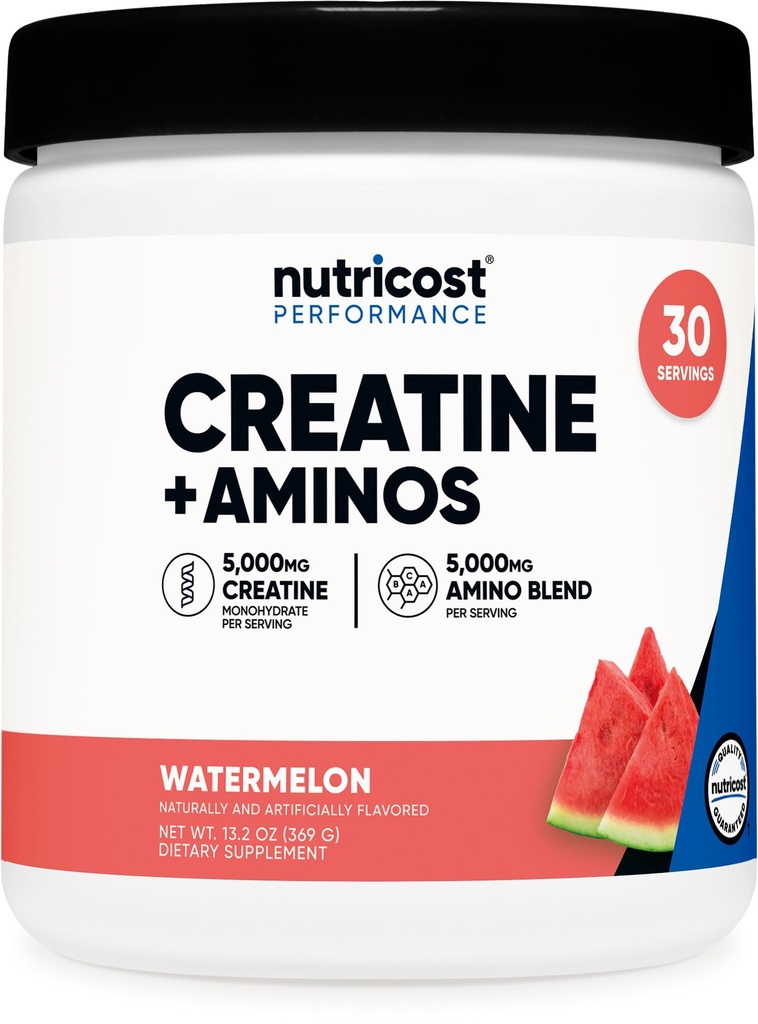 Nutricost Creatina + Aminos 30 Servings (Watermelon Flavored) - 5,000mg Cretine Monohydrate + 5000mg Amino BCAA Blend Por Serving