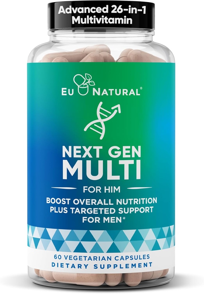 Siguiente Gen Multi para Él Suplemento Multivitamínico de Hombres Avanzados – 26-en-1 Multiblend para el Crecimiento del Pelo de la barba, Salud Reproductiva de los hombres, Metabolismo, Corazón, Esquía, Apoyo de la próstata, Más – 60 cápsulas de Veg