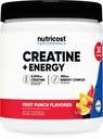 Nutricost Creatina + Energía 30 Serviciones (Fruit Punch Flavored) - 5,000mg Cretine Monohydrate + 350mg Complejo Energético Por Servir