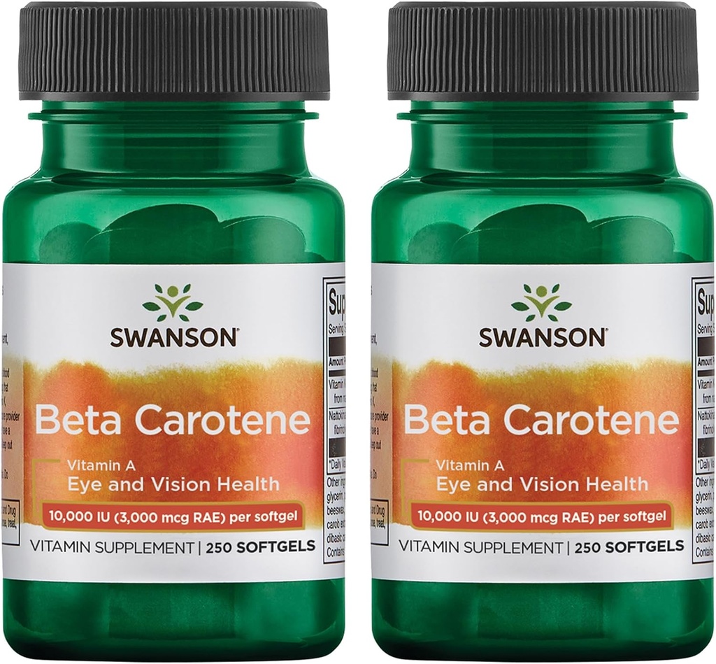 Swanson Betacaroteno - Vitamina A Suplemento Promoción de la Salud Inmunitaria, Salud Ocular - Natural Wellness Fórmula - (250 Softgels, 3000mcg Cada uno) (2 Pack)