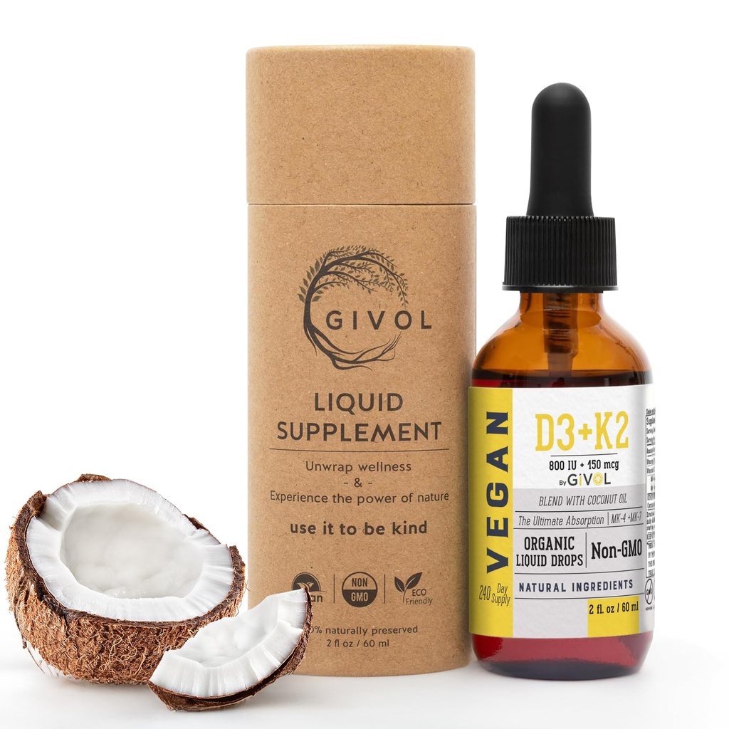 D3 + K2 gotas líquidas con MK-4 &amp; MK-7 –No-GMO, sin gluten, sin azúcar, fácil absorción, radio líquido para adultos de niños - 2 Fl Oz/60 ml, 240 Day Supply
