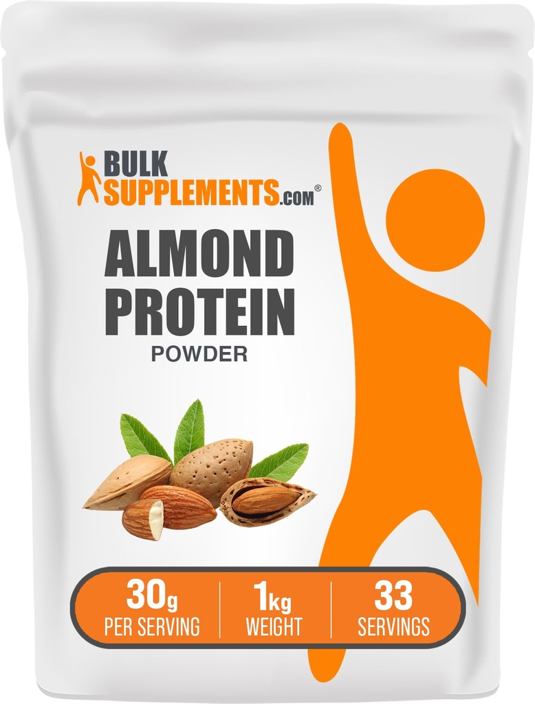 BulkSupplements.com Polvo de proteína de almendras - Proteína con base vegetal, Polvo de almendras - Vegan, sin gluten, " Sin azúcar, 30g por ser, 1kg (2,2 libras) (Pack de 1)