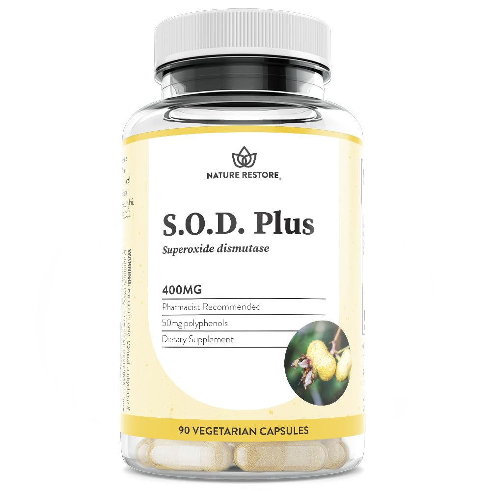 Nature Restore S.O.D. Superoxide Dismutase Suplemento, 4,000 IU SOD-Like Activity, Vegan, 90 cápsulas, Non-GMO, Gluten Free