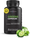 Livingood Daily Greens Capsules, Super Greens Suplemento con Spirulina, Clorella, Broccoli, Spinach, Celery, Lemon & More, Planta Basada en Digestión " Gut Health, Non GMO, Vegetarian, 120 Ct
