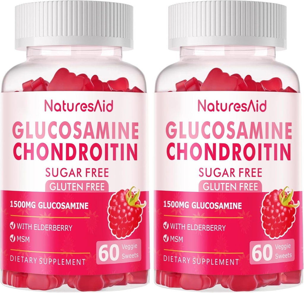 Nutrición Glucosamine Chondroitin Gummies con MSM & Elderberry Extra Strength - Soporte conjunto, suplemento de apoyo antioxidante para adultos, hombres y mujeres.(2 paquete)
