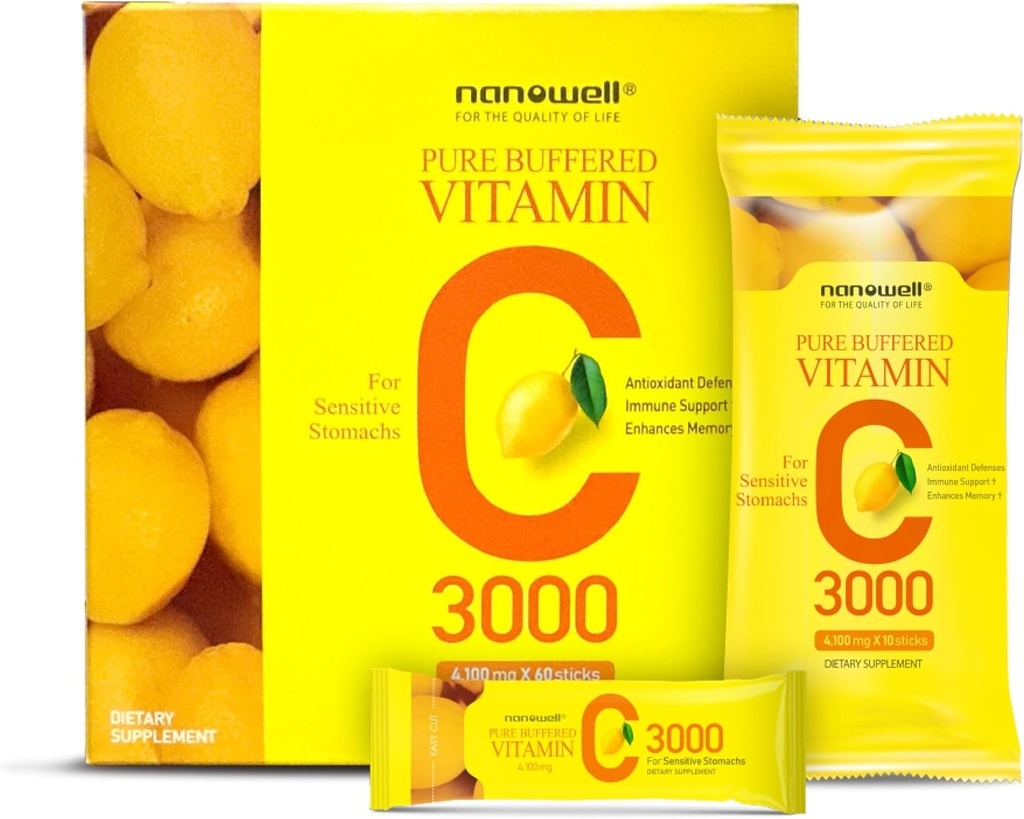 Pura vitamina C 3000 mg por servidumbre, Suplemento dietético para soporte inmunitario - 60 palos x 1 caja, 2 meses de suministro (60 cuenta)