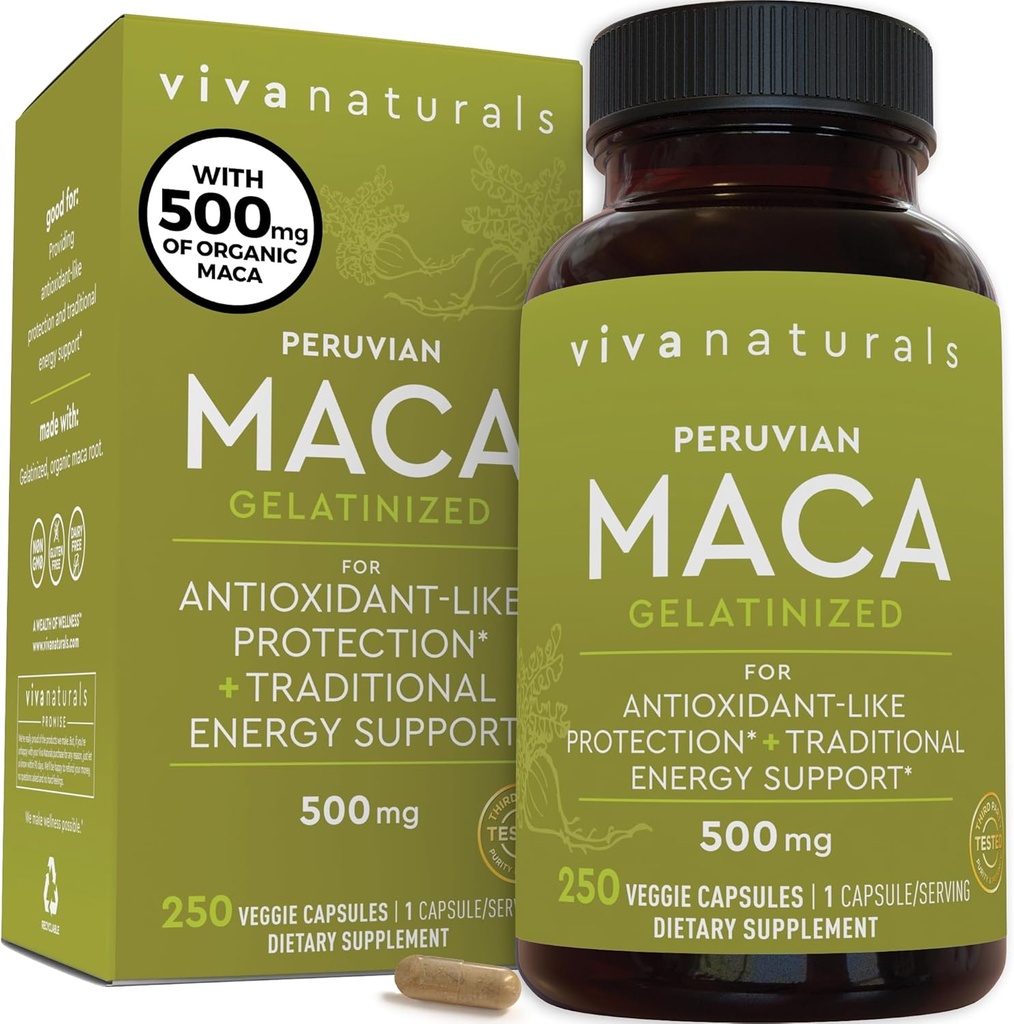Suplemento Peruano Maca Root para Hombres, 500 mg - Tradicionalmente utilizado para la energía, la resistencia y la resistencia - 250 Yellow Maca Root Powder Capsules, Gelatinized for Easier Digestion