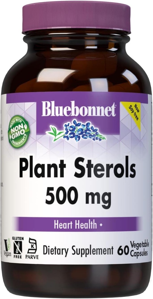 Bluebonnet Nutrition Plant Sterols 500mg Heart Health Supplement for Men &amp; Women* - Non-GMO Beta-Sitosterol from Sunflower Oil - Vegan, Gluten-Free - 60 cápsulas vegetales