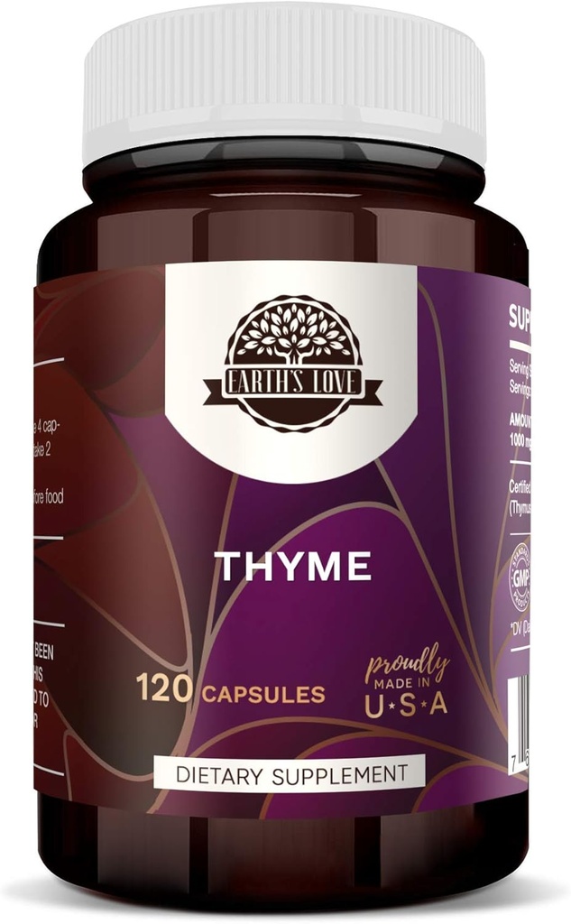 El amor de la Tierra - Tume 120 cápsulas, cápsulas de alta potencia 400 mg, Hecho con tomillo (Thymus Vulgaris) y cápsulas vegetales de hoja seca Suplemento de apoyo natural (120 cápsulas)
