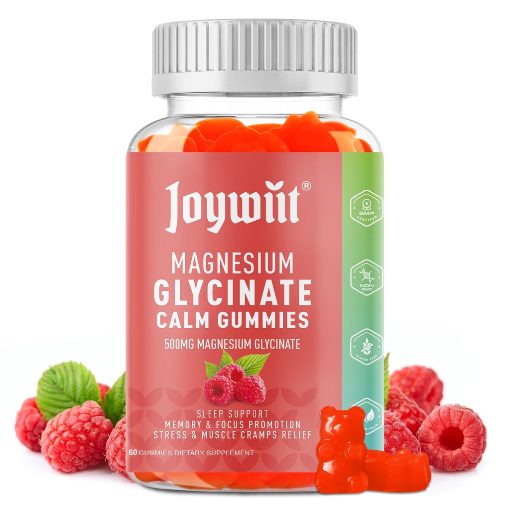 Magnesium Glycinate Gummies 500mg Magnesium Supplement Gummies, Threonate 200mg, Vitamina D,B6,B12,Calm Mood, Muscle Relief, Nerve Health, Bone Support- 60 Condes