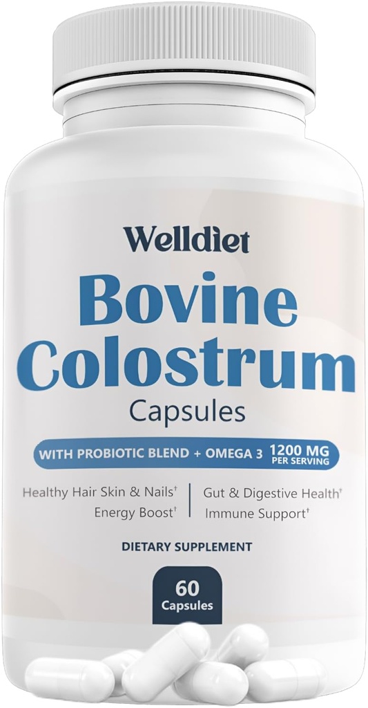 Suplemento de Colostrum – Colostrum Bovine para Hombres Mujer, 60 cápsulas, para Salud Gut, Crecimiento del Cabello, Belleza y Apoyo Inmunitario –