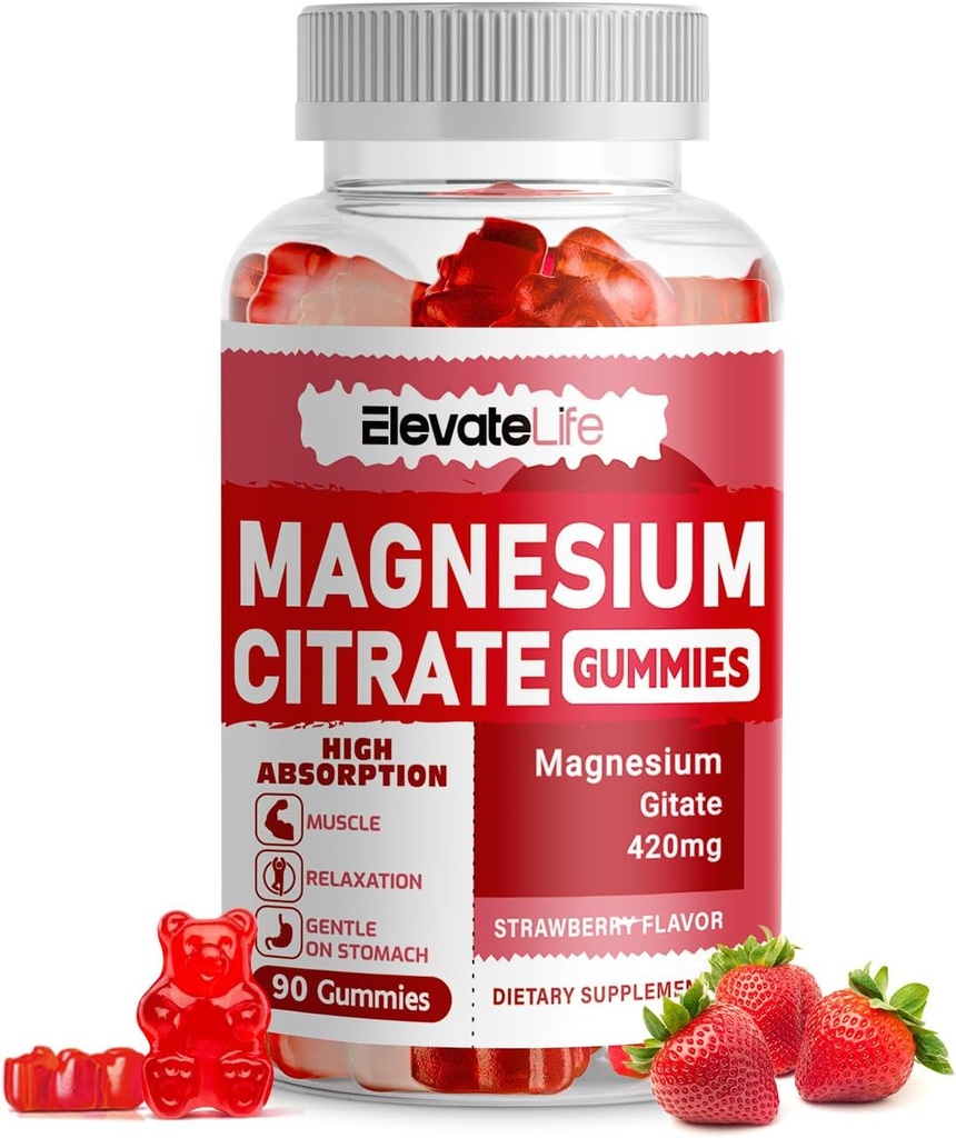 Magnesio Glycinate Gummies 1000mg - Suplemento de Potasio de Magnesio Libre de Azúcar con Vitamina D, B6, CoQ10 para calma Mood &amp; Sleep Support - 60 Gummies de Fresa