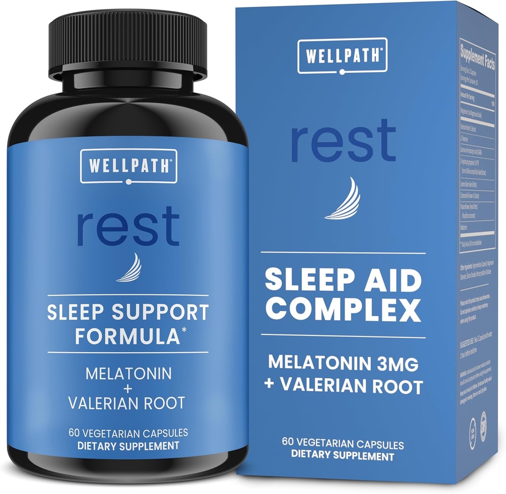 WellPath Rest Valerian Root Sleep Aid for Adults with Melatonin & L-Theanine Silencio Natural & Herbal Sleeping Pills with Extra Strength ◾ 5-HTP, Lemon Balm, Chamomile, 60 Ct