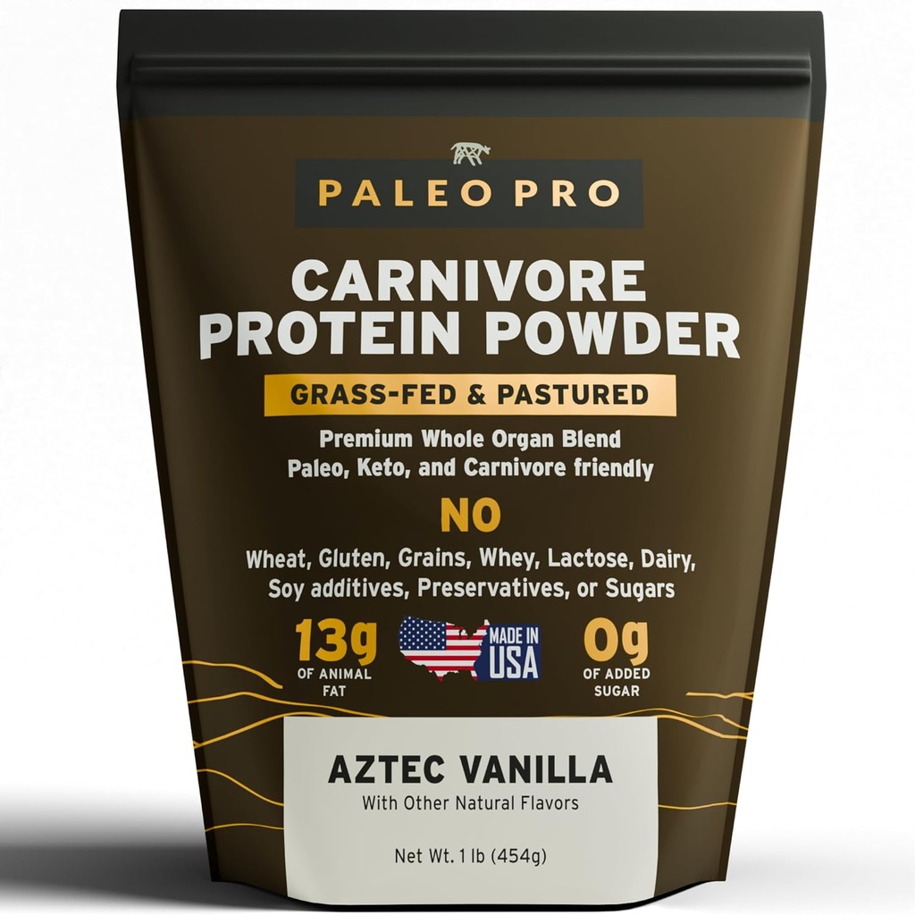 PaleoPro Carnivore Complete (Aztec Vanilla) Pastured & Cage-Free Protein, Grass-Fed Beef Tallow, Beef Organs ← No Sugar, Soya, Grains o Net Carbs ← Gluten Free. Paleo " Keto Macros (15 Servings)