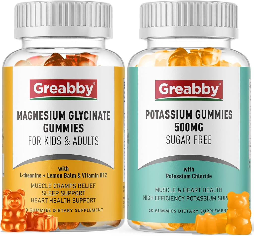 Potasio Magnesio Gummies, Potasio Chloride 500mg, Magnesio Glycinate 300mg, Suplementos Minerales para la Familia