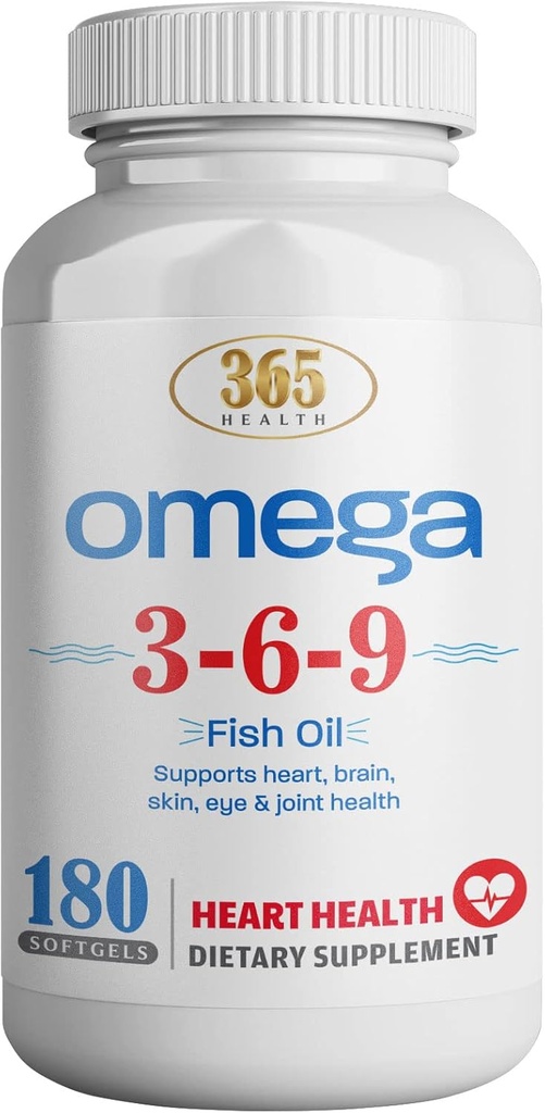 365 Health Omega 3-6-9 180 Softgels  durable from Fish, Flaxseed, Borage Oils ← No Gluten Free