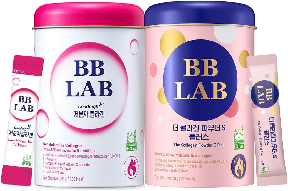 [Korea Beauty Set] Good Night Collagen, Collagen Powder S, Halal Certified Korean Marine Collagen, Fish Collagen, Vitamina C, Glycine, Fast Absorption