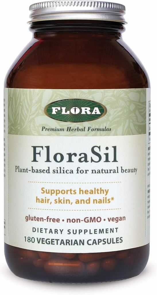 Flora FloraSil 180 Veg Capsules - Suplemento de sílice con extracto de caballo para el cabello sano, la piel y las uñas* - Apoya la formación de colágeno