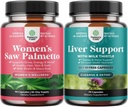 Bundle of Extra Strength Saw Palmetto for Women and Liver Cleanse Detox & Repair Formula - DHT Blocker Thickening Hair Vitamins for Hair Loss for Women - Silymarin Milk Thistle Liver Detox 70 Capsules