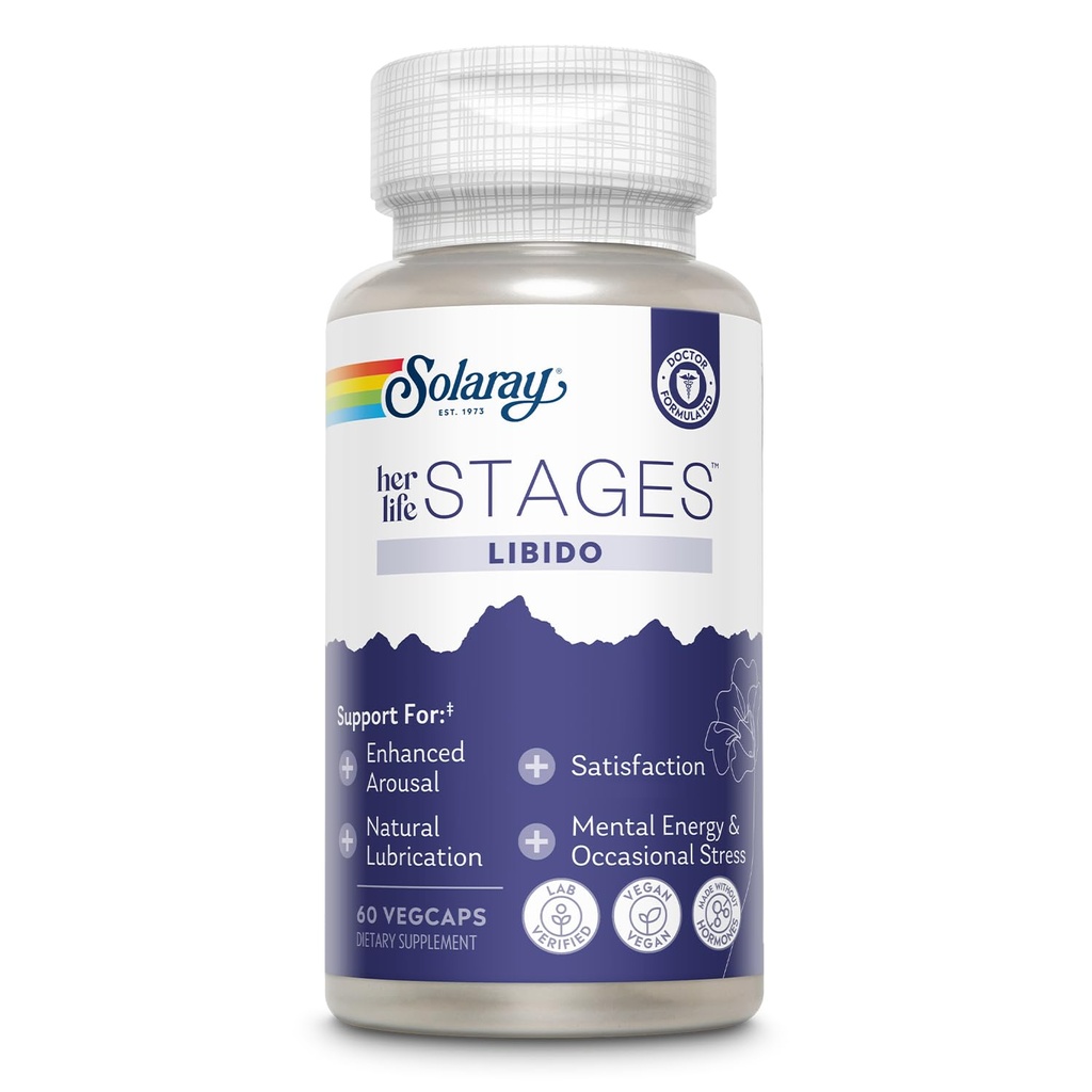 SOLARAY Libido sus Estadios de Vida - Apoya Lubricación Natural y Aumento de Libido para Mujeres - Shatavari, Fenugreek, Cápsulas de Ashwagandha Orgánica - Hecho Sin Hormonas - 30 Servimientos, 60 VegCaps