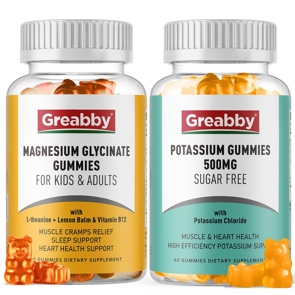 Potasio Magnesio Gummies, Potasio Chloride 500mg, Magnesio Glycinate 300mg, Suplementos Minerales para la Familia