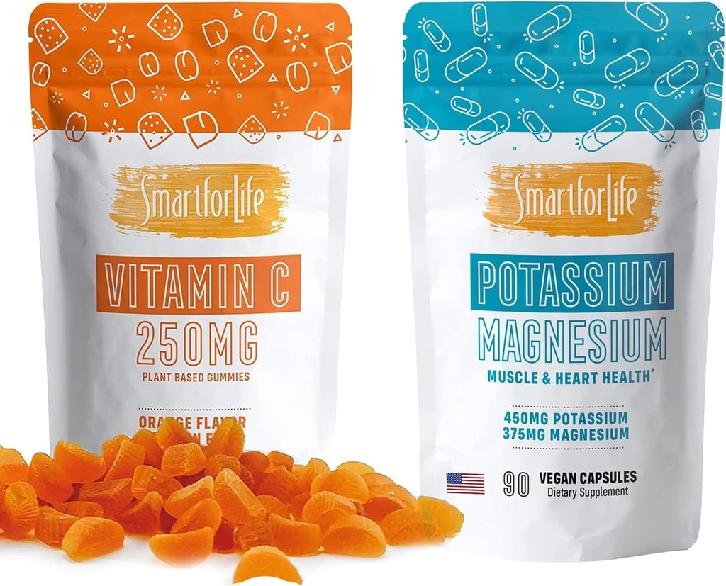 SMART FOR LIFE - Vitamina C Gummies & suplemento de potasio - 60 plantas de vitamina C Baed Vegan Gummies