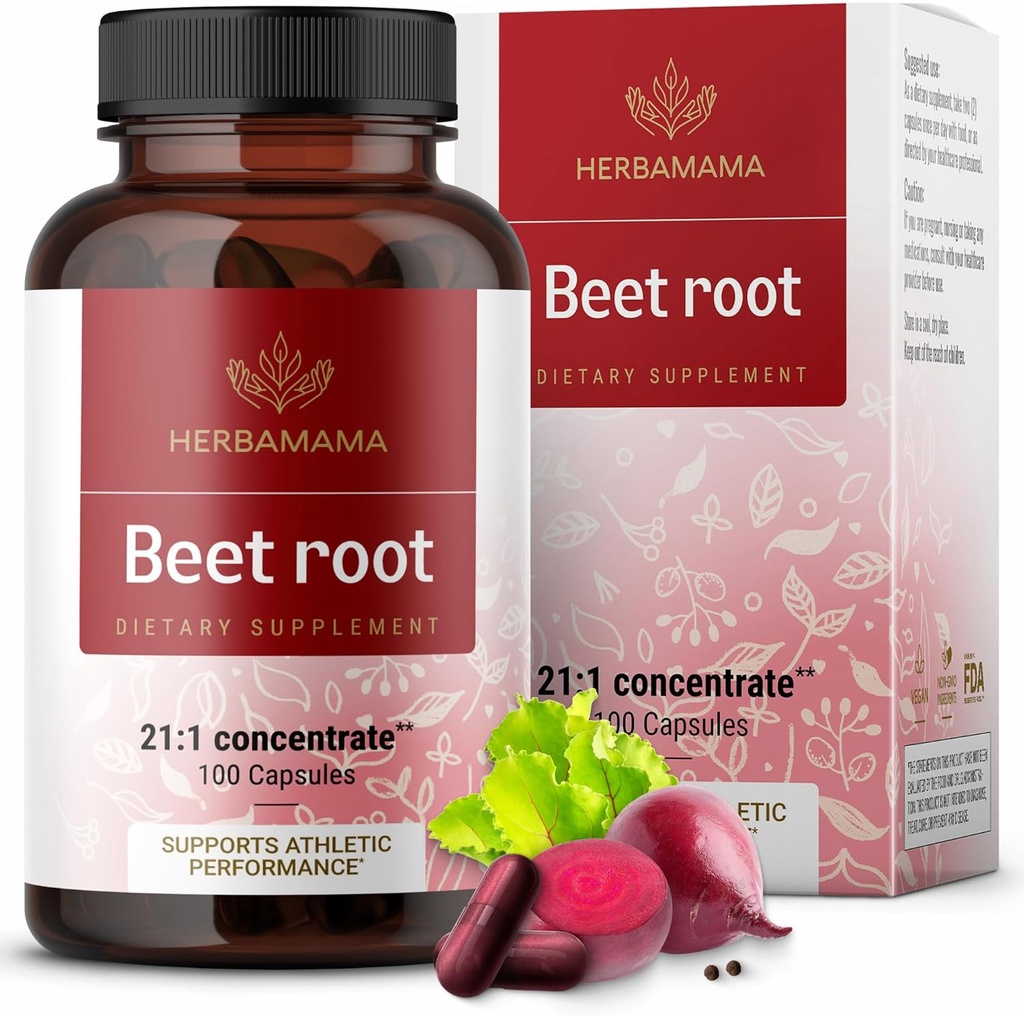 HERBAMAMA Extracto de remolacha 21:1 – 1300mg por servicio = 27,300mg Polvo de remolacha con pimienta negra para energía, antioxidante & soporte de inmune – Vegano, No GMO