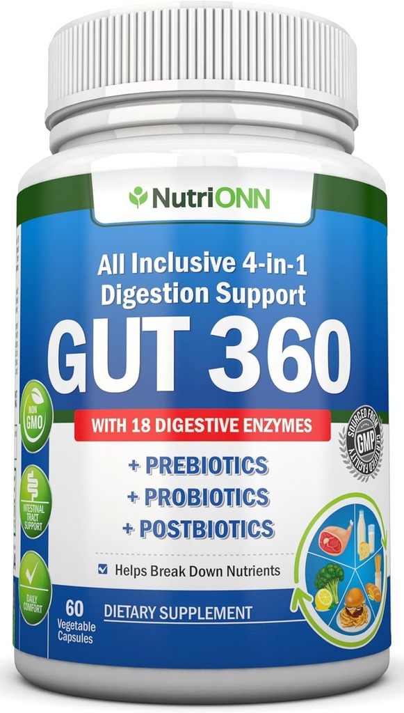 Probióticos 4-en-1, Prebióticos " Postbióticos con 18 Enzimas Digestivas para Hombres de Mujeres - Suplemento de Apoyo Completo Gut " - Alivio de Bloating y Enzymes para la Digestión - No GMO - Vegan