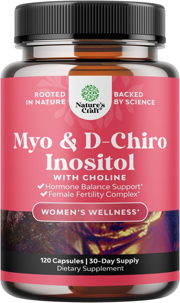 Myo-Inositol & D-Chiro Inositol Capsules - Choline Inositol Suplemento para Ciclo y Fertilidad Apoyo - Mujeres Saldo de Hormona Suplemento con Myo & D-Chiro Inositol Plus Choline Bitartrate